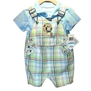 New Walt Disney Collection Baby Overalls Set Size 6 Months Pooh Roo Preppy Plaid